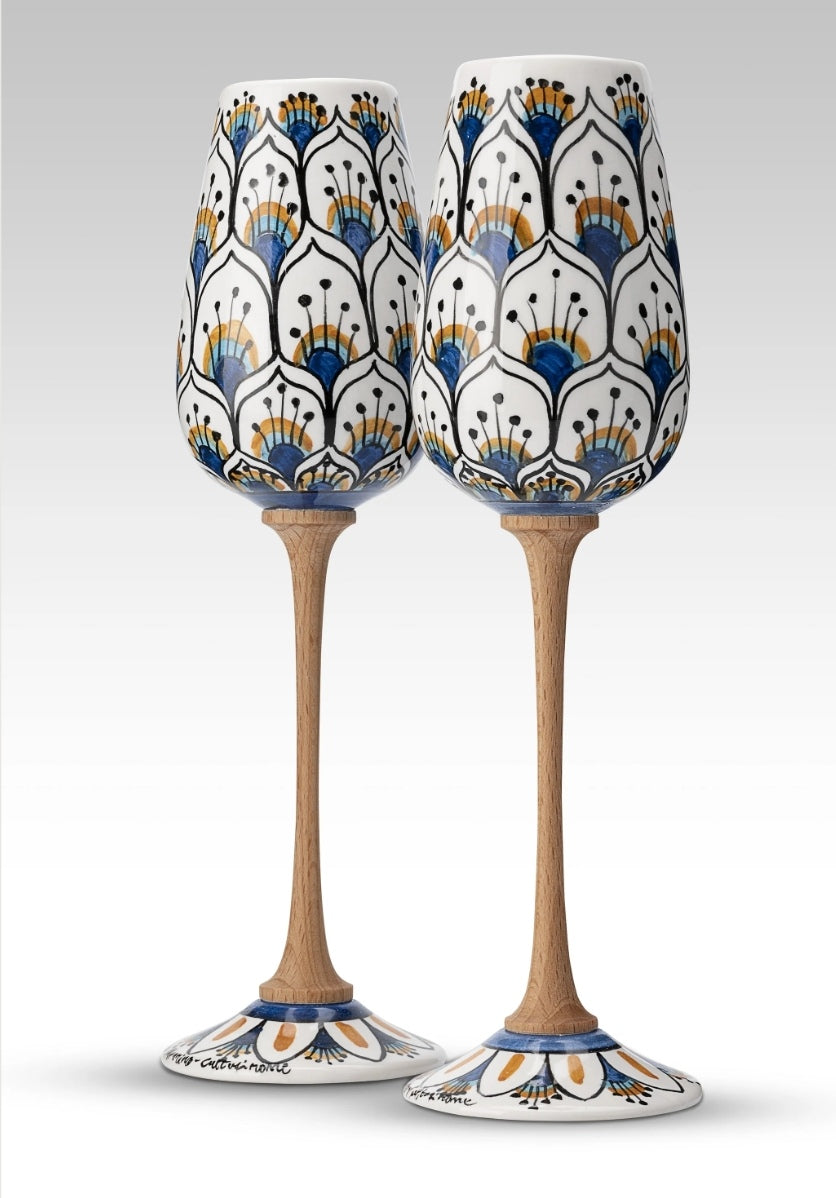 Coppia Flute Pavone Bianco