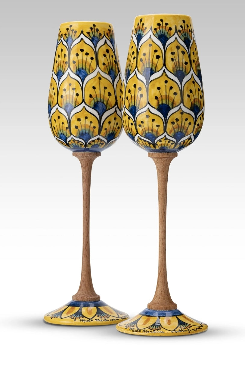 Coppia Flute Pavone Giallo